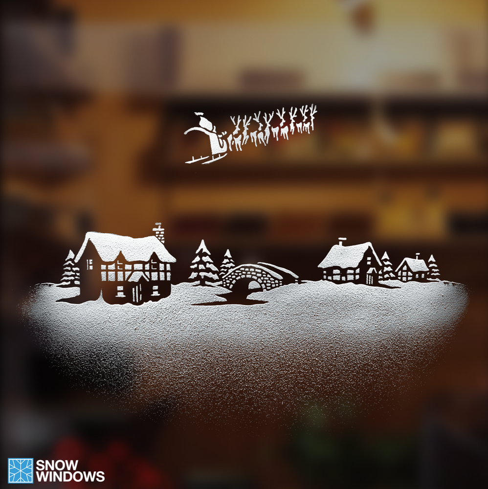LrgSet Christmas Village Window Stencil-Lovestencil-For Use With Snow Spray  Set3